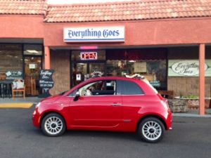 Fiat Red Convertible in front of Vintage