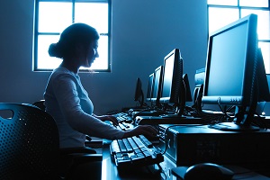 young woman in computer lab