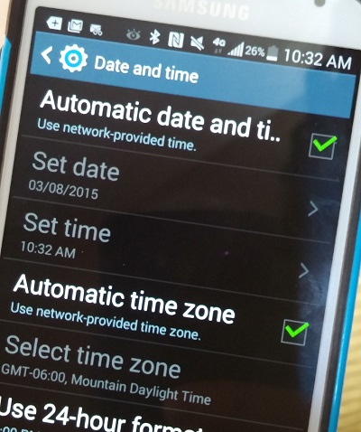 Android time zone settings