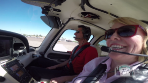 Lea Woodford with Chuck Lapmardo in a Cirrus SR22 at Elite Flight Training in Scottsdale taxi