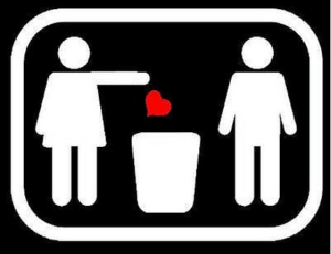 girl putting heart in trash