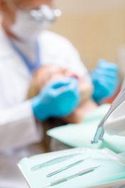 Close-up of dental equipment at surgery office dentist and patient